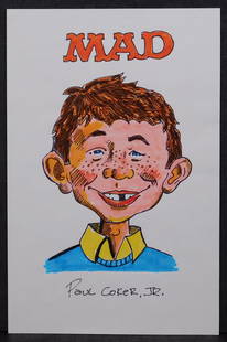 Paul Coker, Manner of: Alfred E. Neuman: Paul Coker (American, 1929) Manner of: Alfred E. Neuman. Felt tip marker on bond paper, signed below, unframed. Paul Coker Jr. is an American illustrator. He has worked in many media, including