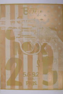 Peter Mars : Colt 38 Special: Peter Mars (American, b 1959): Colt 38 Special. Hand-signed Original hand-pulled serigraph/silkscreen on archival paper with hand written lyrics from Long Cool Woman in a Black Dress written in silver