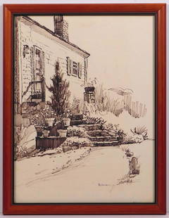 Frank Palmieri: Ogunquit Maine: Frank Palmieri (American, 1922-2017): Ogunquit Maine, felt tip pen on paper, signed lower right, framed. Frank Palmieri was active/lived in New York, Maine. Frank Palmieri is known for