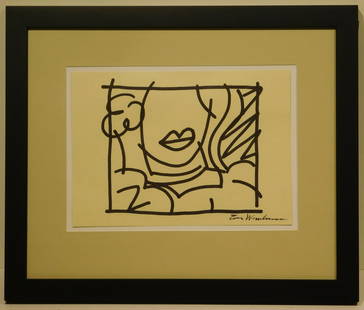 Tom Wesselmann Attr. Woman: Tom Wesselmann (American, 1931 - 2004) Attributed: Woman, ink drawing on textured cream color paper, signed, possible study for woman with green blouse, framed. Tom Wesselmann became one of the