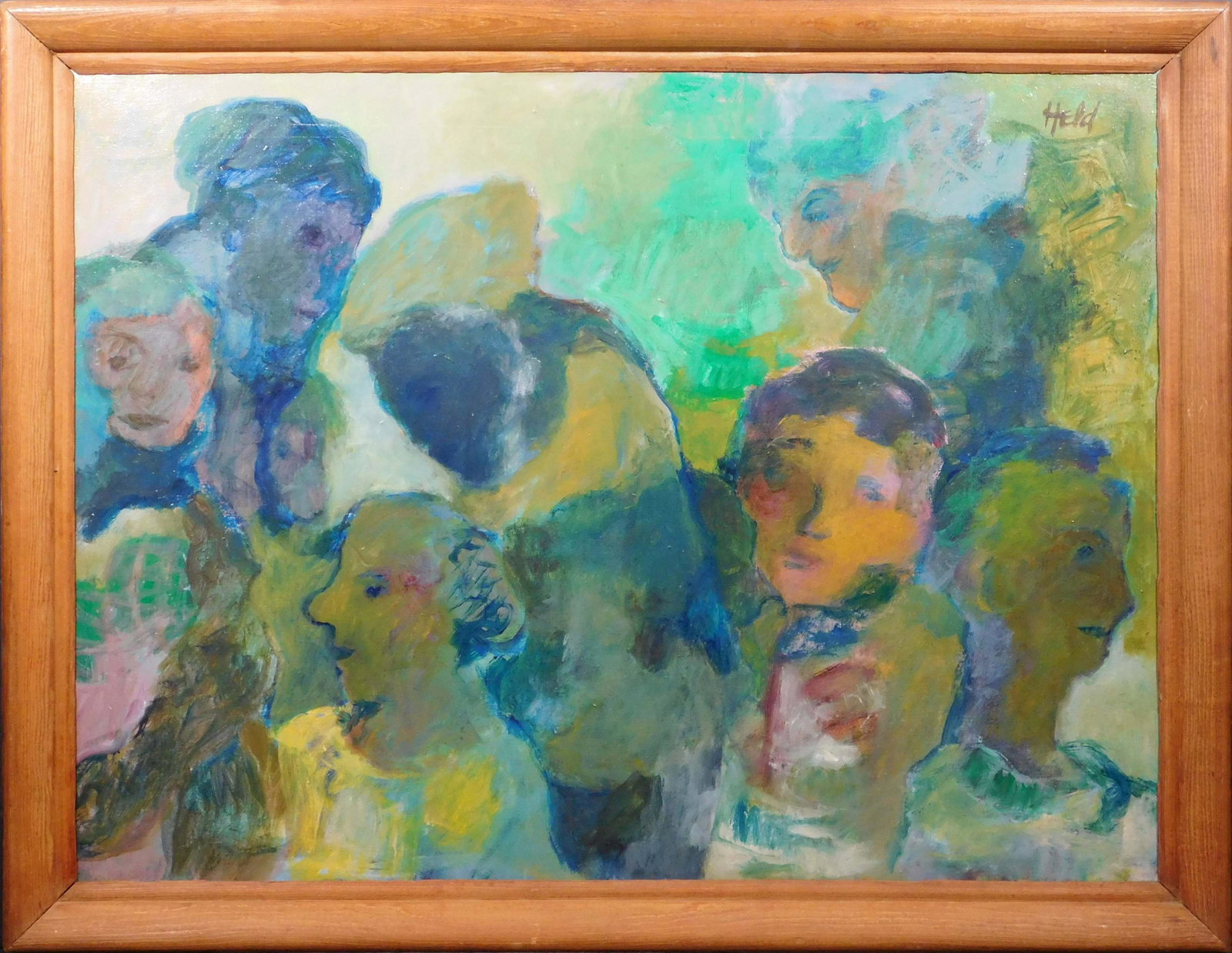 Margaret Held: Railroad Station: Margaret Held (Hungary, 1933-2016): Railroad Station. Acrylic on linen. Signed upper right, titled verso, framed. Margaret Held came to the United States in 1956, escaping after the suppression of the