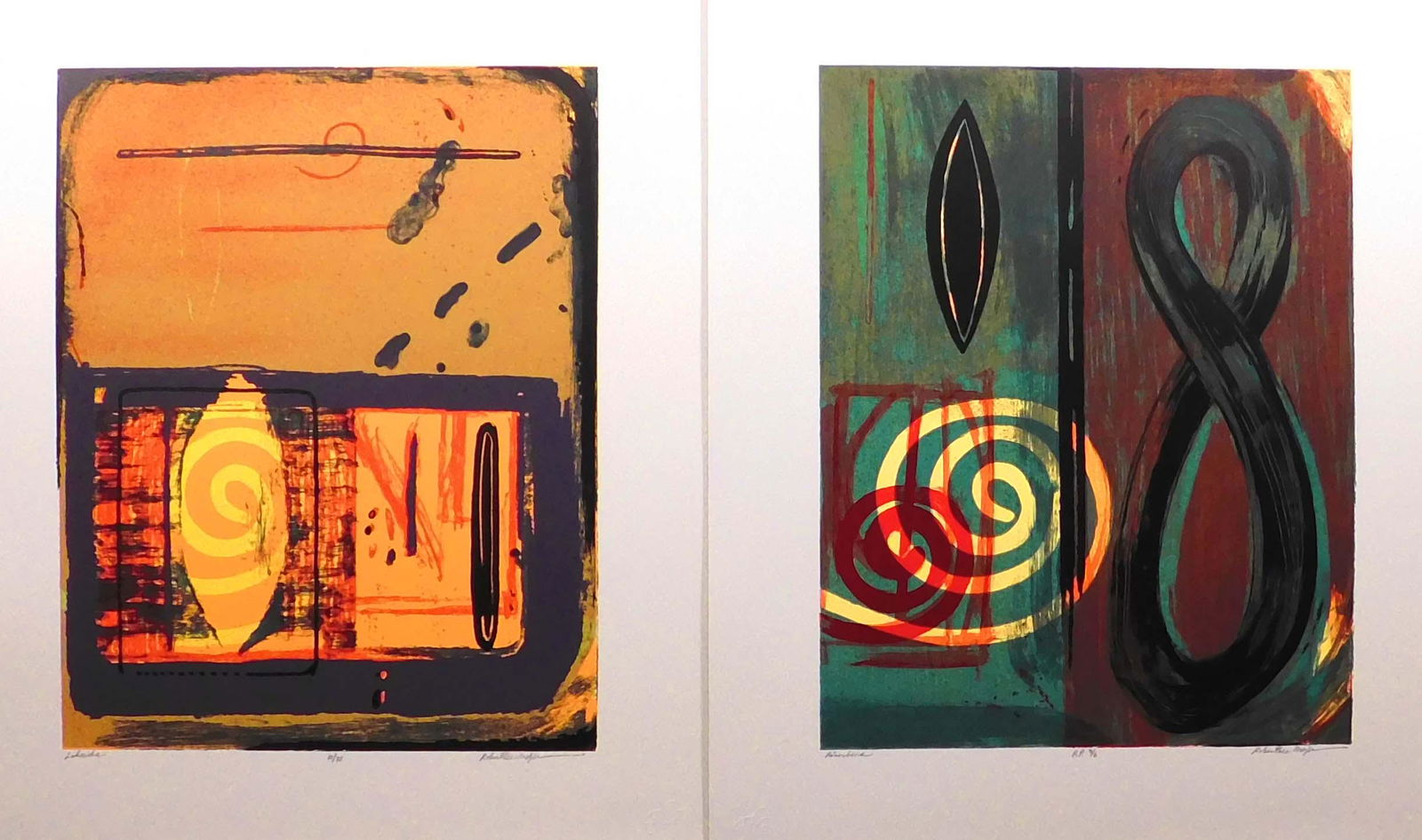 Robert Lee Mejer: Lakeside and River Bend: Robert Lee Mejer (American, 20th Century): Two Silkscreen Pints, Lakeside (left), River Bend (right). Both are signed, numbered, and titled below in pencil. Landslide is numbered 10/30. Riverbend is p