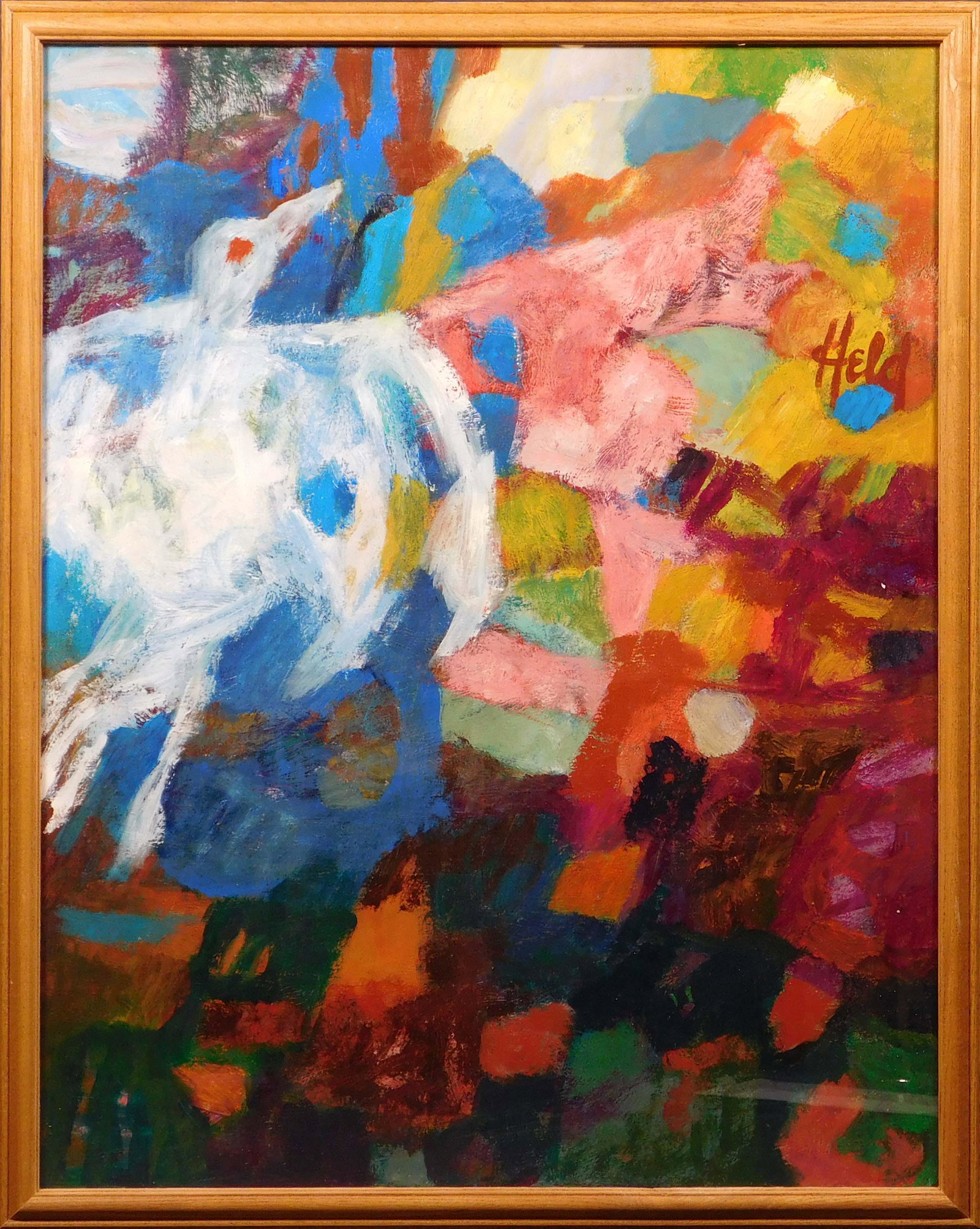 Margaret Held: Learning to Fly: Margaret Held (Hungary, 1933-2016): Learning to Fly, 1999. Acrylic on paper. Signed upper right and signed, dated, and titled verso, framed. Margaret Held came to the United States in 1956, escaping a