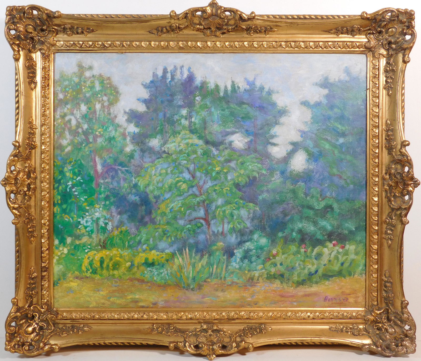 Pierre Bonnard, Manner of/ Attributed: Le Jardin de Vernon: Pierre Bonnard (French, 1867-1947) Manner of/ Attributed: Le Jardin de Vernon, oil on canvas, signed lower right, illegible writing in pencil on the back of the stretcher. Framed. Pierre Bonnard was b