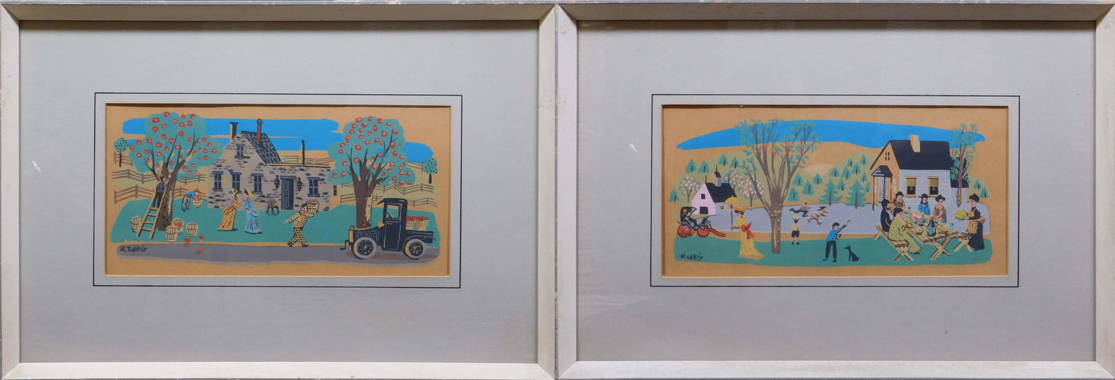 Nicholas Takis : Two Framed Screen Prints: Nicholas Takis (American, 1903 - 1965) : Two Framed Screen Prints on cream paper, signed in plate. Nicholas Takis is known for Modern-figure, sculpture-abstract. 13 x 19 inches framed; 5.25 x 11 inche