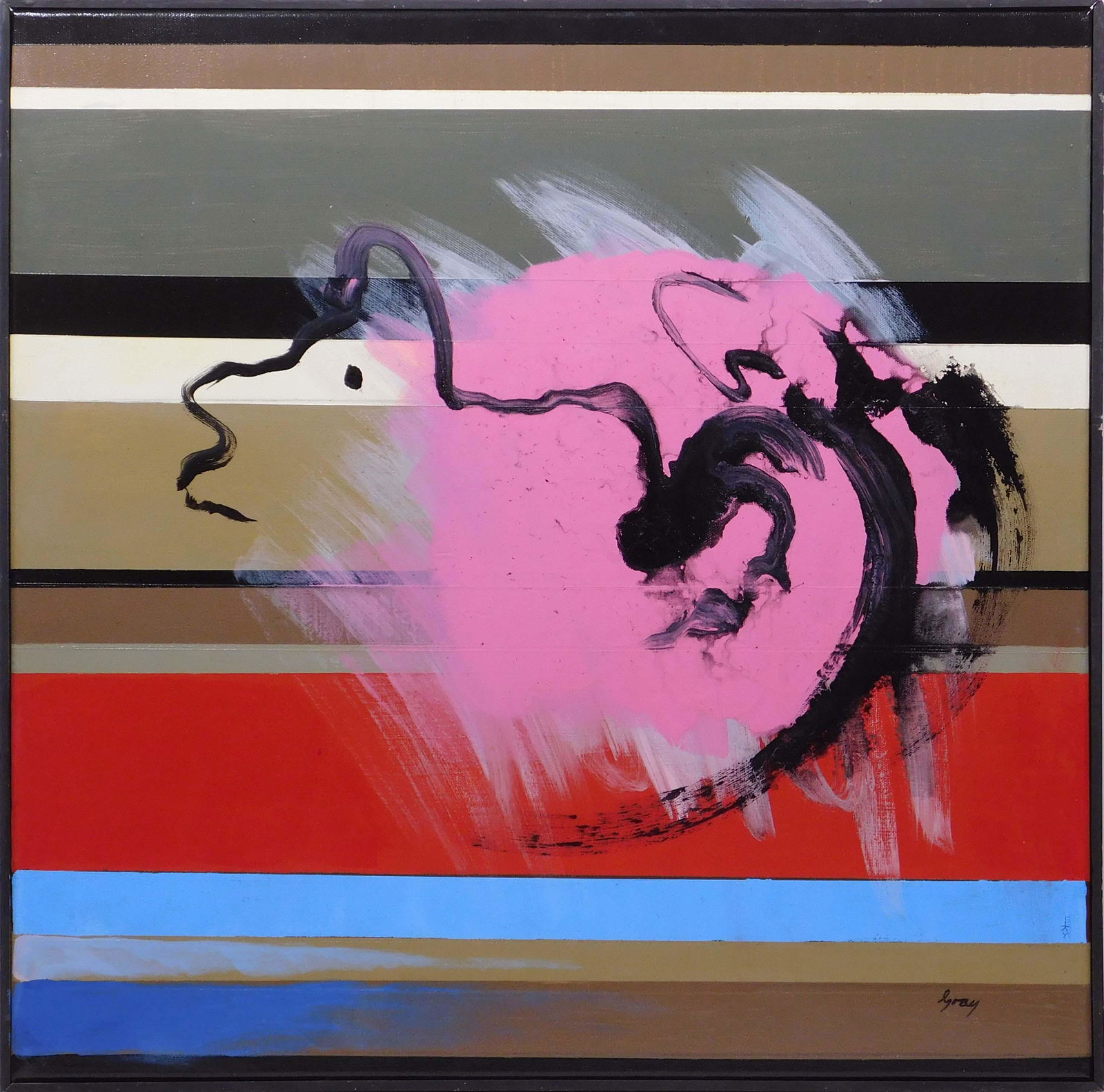 Cleve Gray: Abstract Expressionist Composition: Cleve Gray (American, 1918-2004): Abstract Expressionist Composition. Oil on canvas, signed lower right, framed. 24.5 x 24.5 inches framed; 24.25 x 24.25 inches canvas. Private collection, Madison, Wi