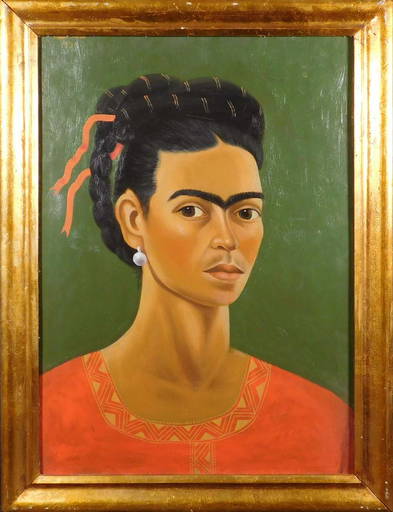 Frida Kahlo, Manner of: Self Portrait with Pearl Earring (#0132) on Dec 21, 2022 | 500 Gallery in MA Frida Kahlo, Manner of: Self Portrait with Pearl Earring (#0132) on Dec 21, 2022 | 500 Gallery in MA