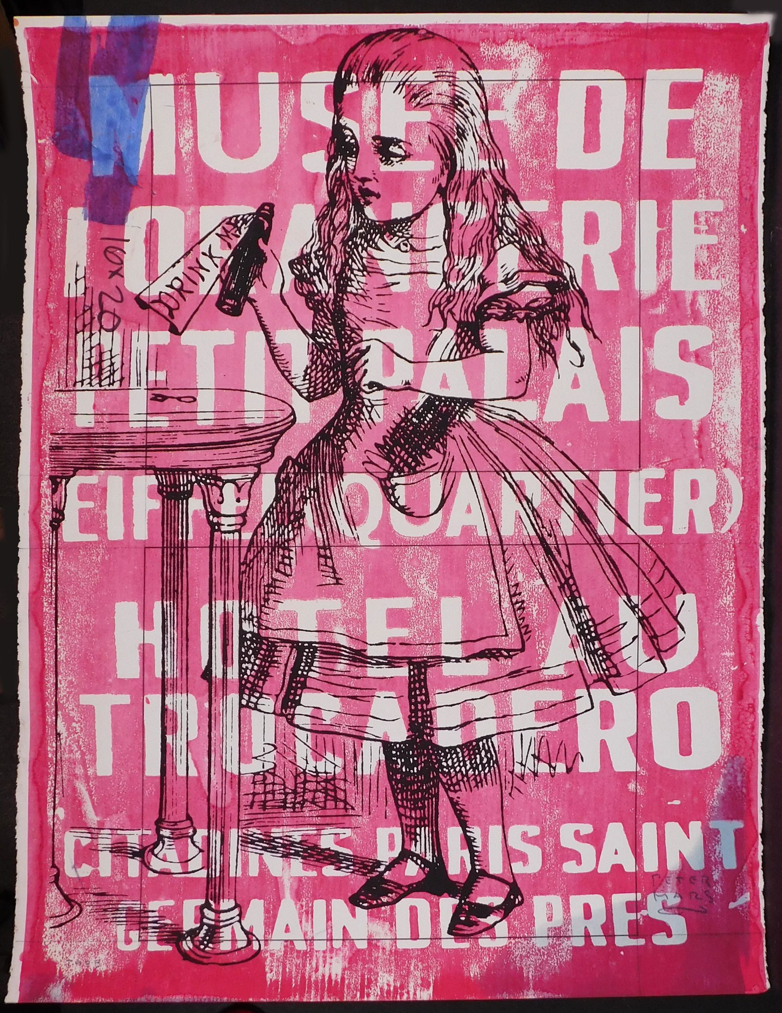 Peter Mars: Alice In Wonderland, Drink Me: Peter Mars (American, b 1959): Alice In Wonderland, Drink Me. Hand-signed Original hand-pulled serigraph/silkscreen on archival paper. Verso has a second printed border and, signature with stamp, lowe