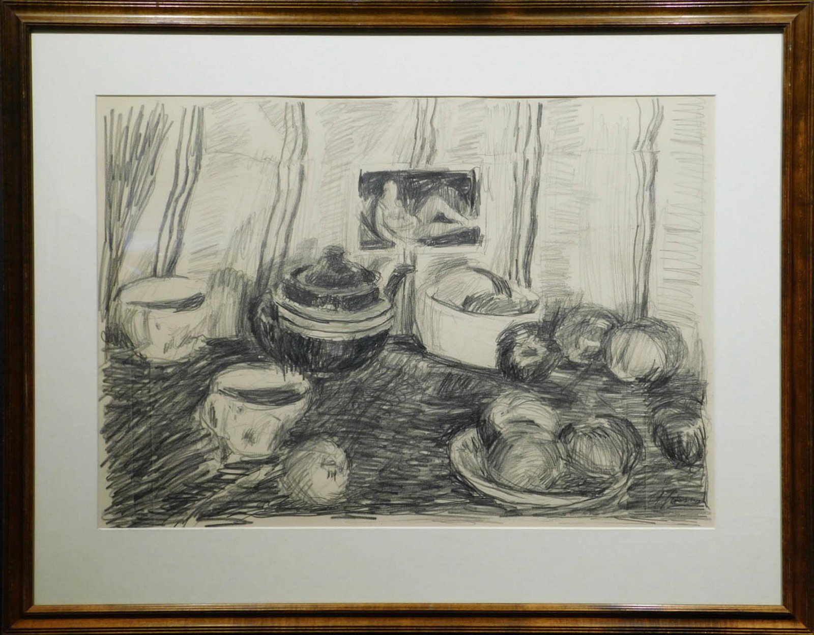 A. Grossman: Still Life Drawing: A. Grossman (American, 20th Century): Still Life Sketch: Still life, pencil on paper, signed indistinctly bottom right, framed. 17 1/4 x 24 1/4" paper, 25 1/4 x 32" frame