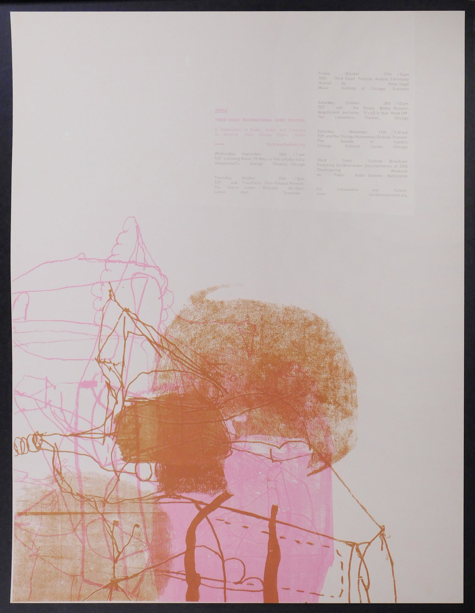Nick Butcher and Nadine Nakanishi: Third Coast International Audio Festival: Nick Butcher and Nadine Nakanishi ( 20th Century): Third Coast International Audio Festival, 2006. Silk screen print, unsinged, unnumbered, and unframed. Nick Butcher is best known in Chicago as a vis