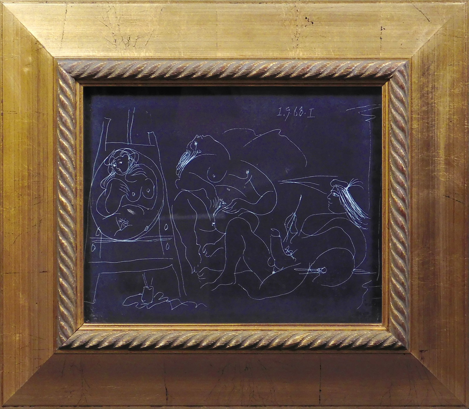Pablo Picasso: Erotic Scene: Pablo Picasso (Spanish, 1881-1973) : Erotic Scene . Lithograph on paper, framed. 13 x 15.25 inches framed; 7.5 x 9.5 inches sight. North Carolina Estate, USA.