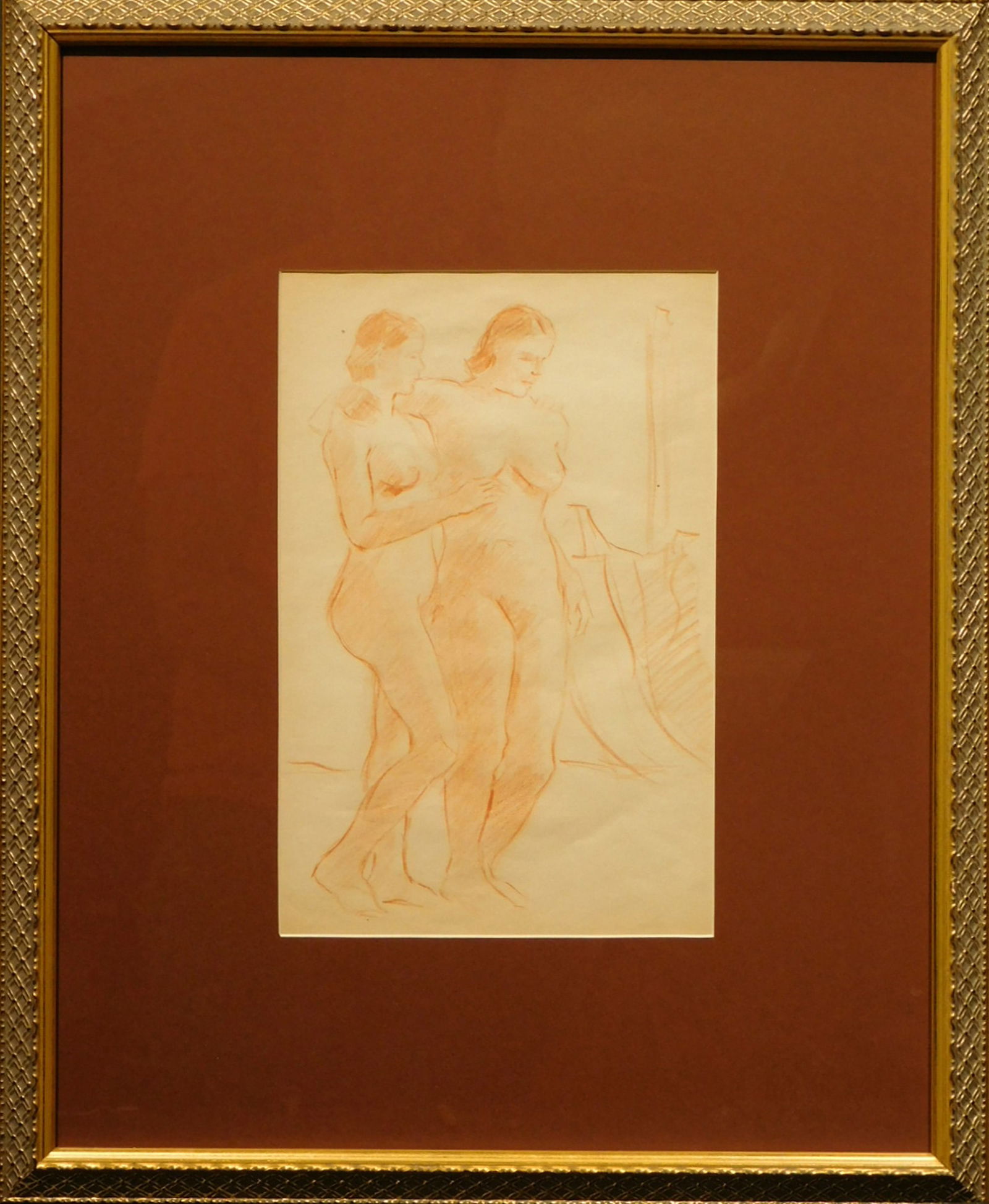 Figure Study Of Two Female Nudes, Sanguine Drawing c.1940 (1 of 4)