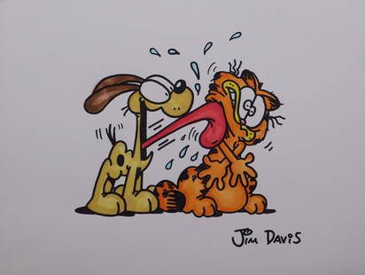 Jim Davis, manner of: Odie is all Heart: Jim Davis, manner of (American, b. 1945): Odie is all Heart. Felt tip marker and watercolor on heavy paper, signed below, unframed. James Robert Davis is an American cartoonist, television writer, tel