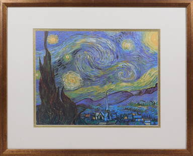 Vincent van Gogh: The Starry Night: Vincent van Gogh (Dutch, 1853-1890): The Starry Night. Offset lithograph, unsigned, framed. Vincent van Gogh was a Post-Impressionist painter who is among the most famous and influential figures in th