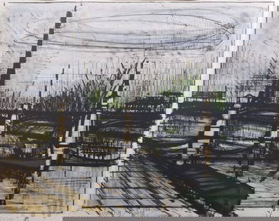 Bernard Buffet: The River Seine: Bernard Buffet (French, 1928-1999): The River Seine, 1962. Lithograph on archival paper, signed in pencil lower left, numbered (24/150), framed under museum glass. From a folio of prints "Paris. Poems