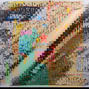 Jean-Michel Basquiat, Manner of: Hollywood Superstar: Jean-Michel Basquiat (American, 1960-1988): Hollywood Superstar. Oil on wood, unframed. Signed and dated with decorative label verso. Jean-Michel Basquiat was an American artist who rose to success du