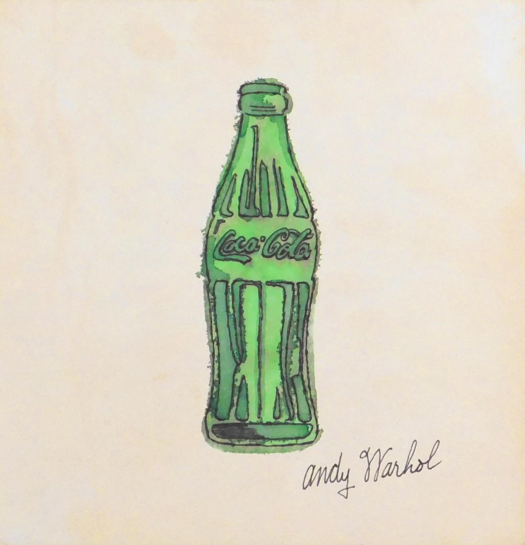 Andy Warhol, Attributed: Green Coca Cola Bottle: Andy Warhol (American, 1928-1987) Attributed: Green Coca Cola Bottle. Watercolor and ink on heavy paper, signed lower right, unframed. Andrew Warhola was an American artist, director and producer who