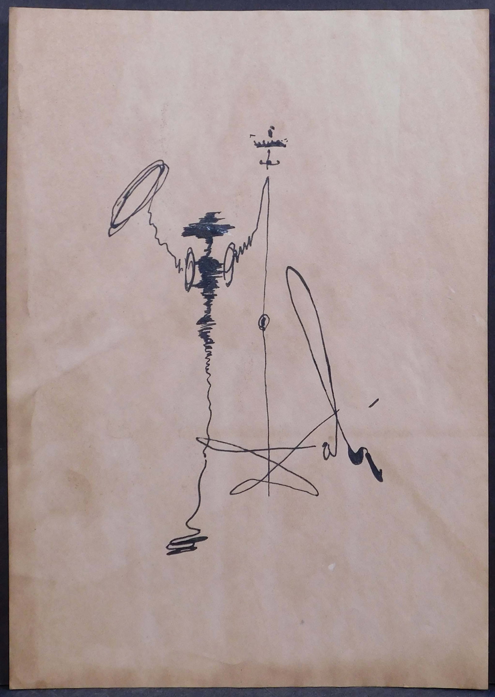 Salvador Dali, Attributed: Don Quixote: Salvador Dali Attributed (Spanish, 1904-1989): Don Quixote, hand-drawn ink on paper, signed below, decorative stamps verso. Salvador Dalí was a prominent Spanish surrealist born in Figueres, Cataloni
