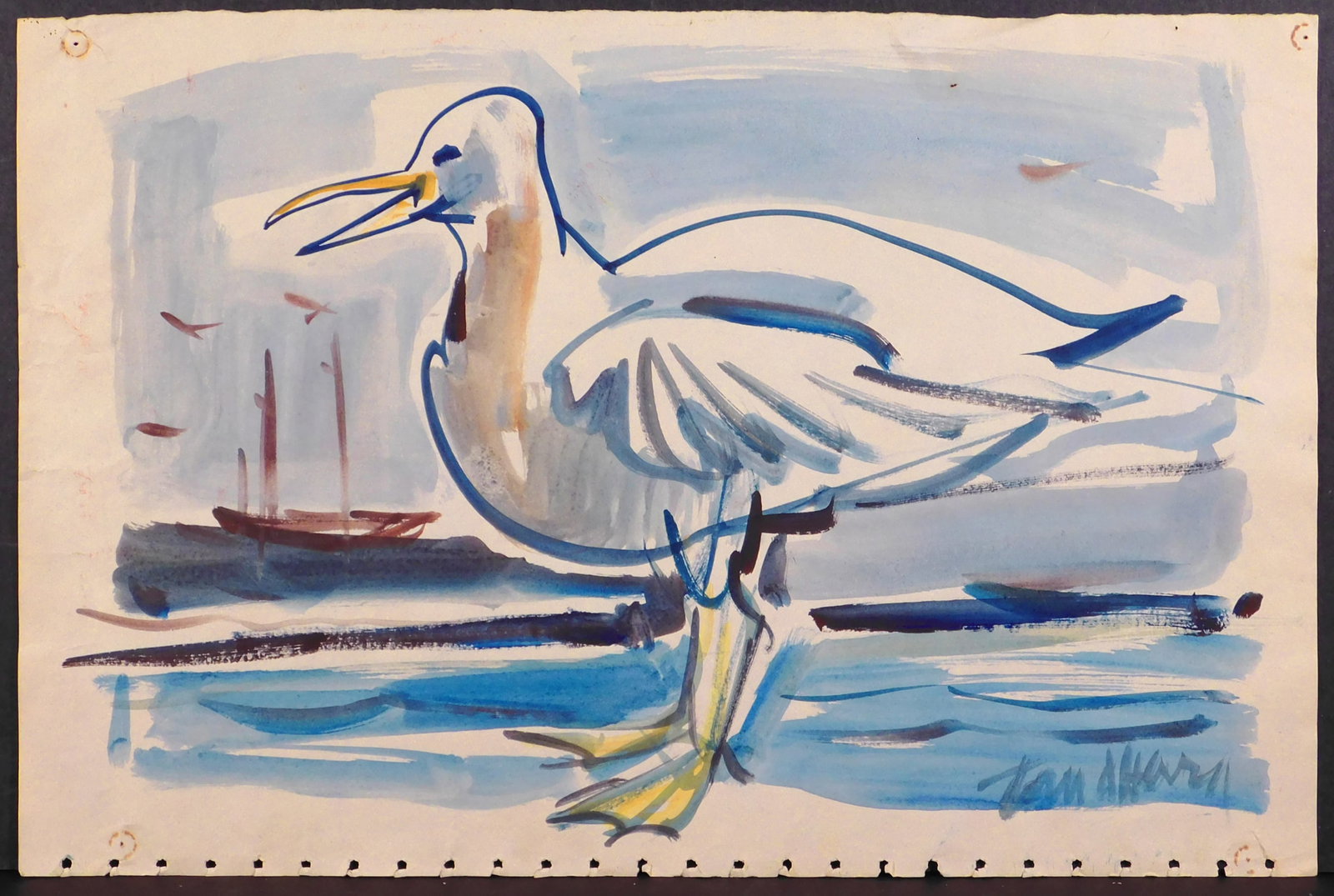 Tom Ohearn: Seagull: Tom Ohearn (American, 20th Century): Seagull. Watercolor on paper, signed lower right, unframed. 12 x 18 inches.
