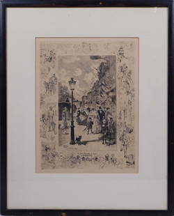 Felix Buhot: National Holiday On the Clichy Boulevard, 1878, Etching: Felix Buhot (French, 1847-1898): National Holiday On the Clichy Boulevard, 1878. Etching on paper, signed in plate, framed. A French etcher, painter, writer, and draughtsman, Felix Hilaire Buhot is no