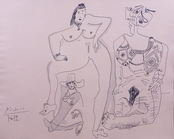 Style of Pablo Picasso: Two Nude Women and Onlooker