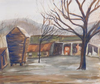 Charles Rosen: Farm Yard Watercolor