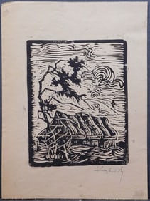 Wassily Kandinsky (German, 1866 - 1944), Attributed: Barn Woodcut