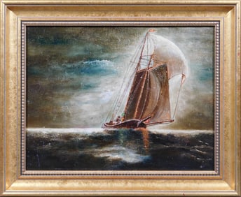 Tonalist Seascape with Sail Boat