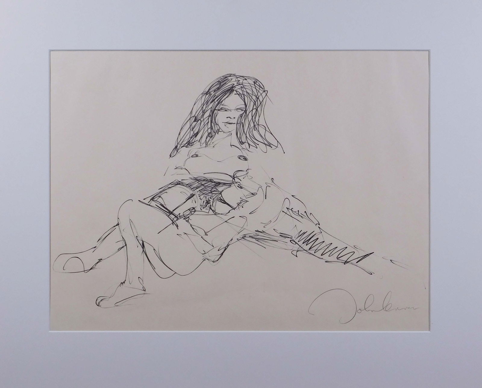 John Lennon: Erotic John: John Lennon (British, 1940-1980): Erotic John. Offset lithograph on cream paper, from The Bag One Suite lithographs, signed in plate, mounted to mat board. The Bag One Suite were John Lennon’s weddi