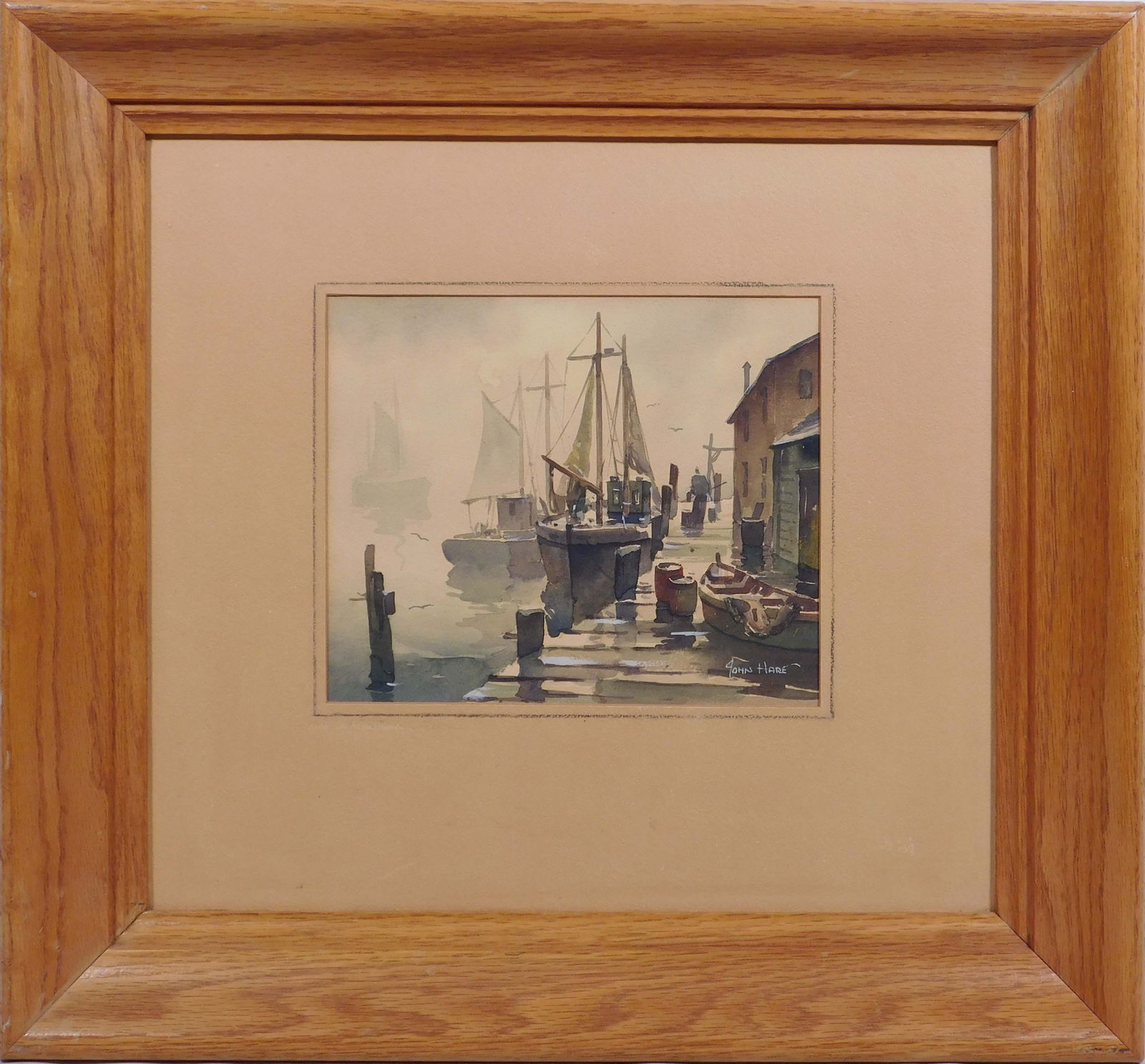 John Hare: Gray Day Reflection, Provincetown: John Cuthbert Hare (American, 1908 - 1978): Gray Day Reflection, Provincetown. Watercolor on cold pressed paper. Matted and framed. John Cuthbert Hare was active/lived in Massachusetts, Florida. John