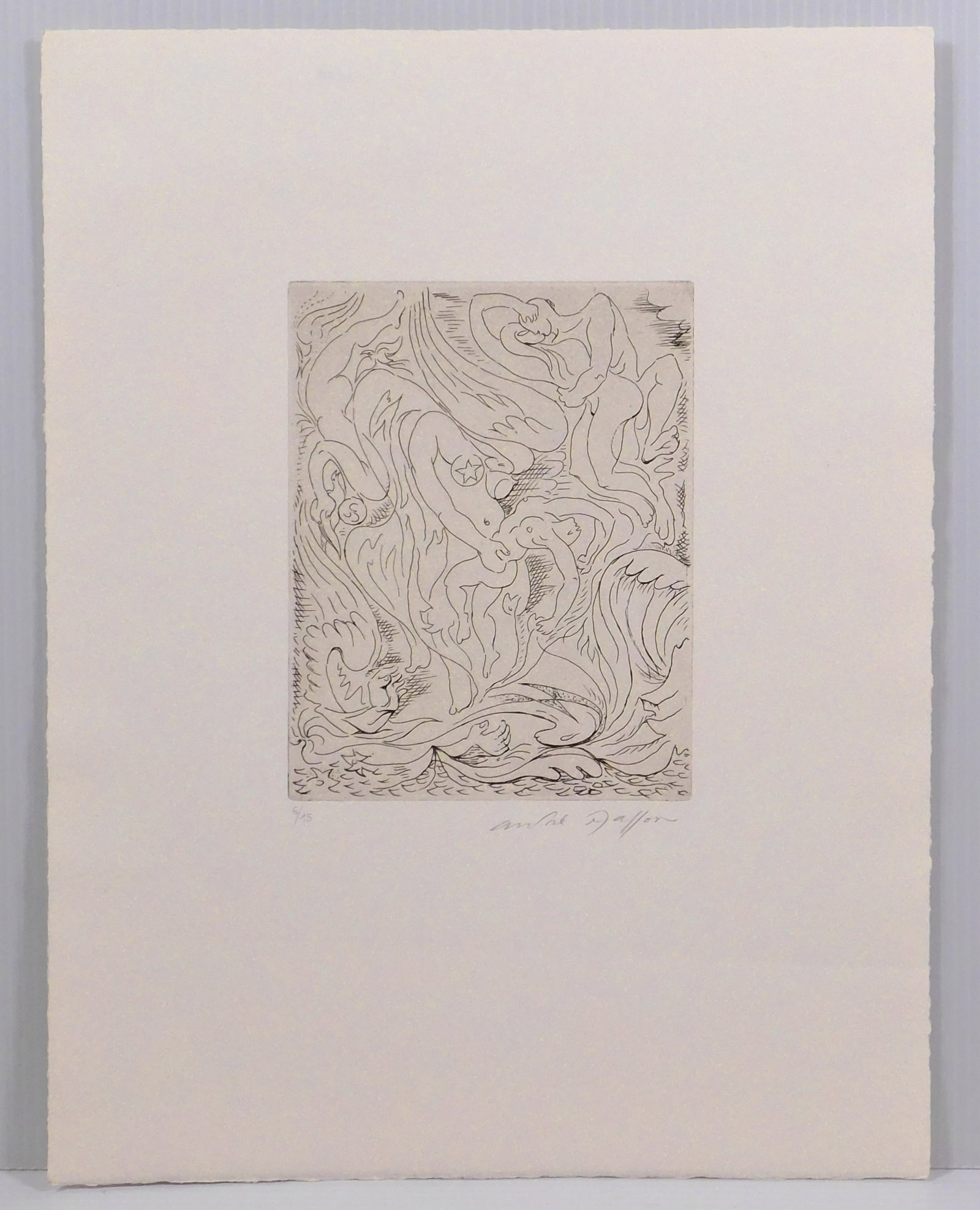 After Andre Masson: Abstract Figures: After Andre Masson (French, 1896-1981): Abstract Figures. Etching on paper, signed and numbered (6/15) in pencil below, unframed. Andre Masson was a French cubist and surrealist painter who was one of