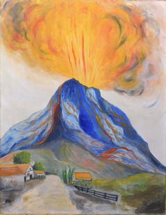 Oskar Kokoschka, Manner of: Volcano: Oskar Kokoschka (Austrian, 1886 - 1980) Manner of: Volcano. Oil on masonite, signed lower left, unframed. Oskar Kokoschka is, together with Richard Gerstl, Gustav Klimt and Egon Schiele, one of the mo