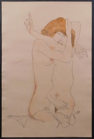 Egon Schiele, Manner of: Two Nude Women Embracing