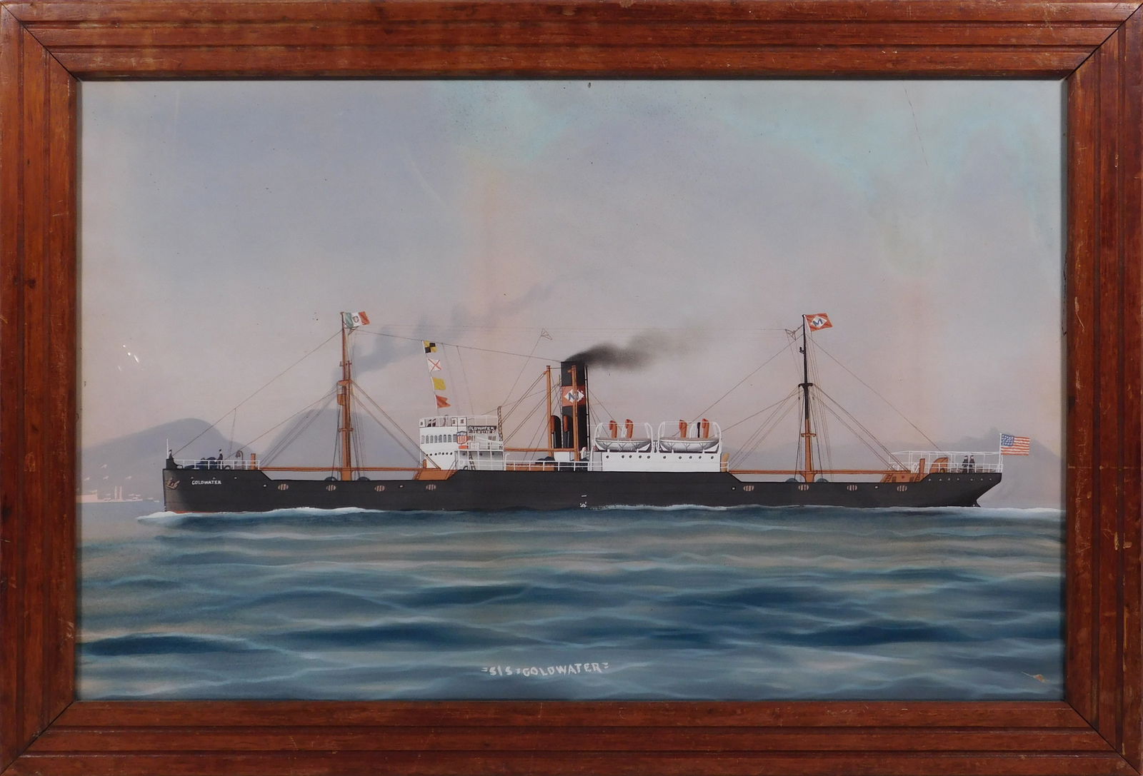 SIS Goldwater: SIS Goldwater: Watercolor on paper, framed. The ship itself is a striking symbol of the ingenuity and craftsmanship of early 20th-century naval design, and the painting pays tribute to its beauty and