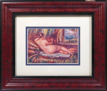 Pierre-Auguste Renoir: Femme Nue: Pierre-Auguste Renoir (French, 1841-1919): Femme Nue. Rare limited edition gravure. Framed. Commonly known as Auguste Renoir, was a French artist who was a leading painter in the development of the Im