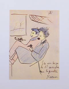 Pablo Picasso: Picasso y Junyer Llegan a la Frontera: Pablo Picasso (Spanish, 1881-1973): Picasso y Junyer Llegan a la Frontera. Photo giclee, unframed. This print is accompanied by a document from the printing studio where it was made. 14.75 x 11.75 inc