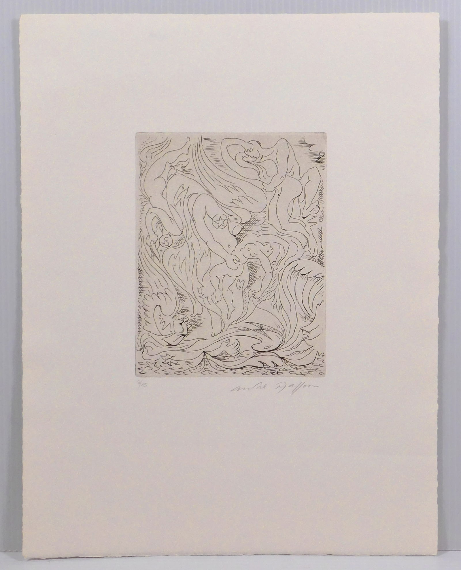 After Andre Masson: Abstract Figures: After Andre Masson (French, 1896-1981): Abstract Figures. Etching on paper, signed and numbered (6/15) in pencil below, unframed. Andre Masson was a French cubist and surrealist painter who was one of