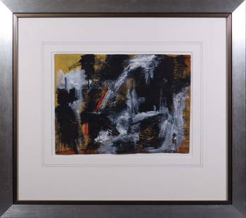 Franz Kline Attributed: Abstract Composition: Franz Kline (American, 1910-1962) attributed: Abstract Composition, mixed media collage on paper, signed bottom right. Professionally framed and matted. Franz Kline, a key figure of abstract expressio