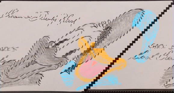 Carl Barks and Clarence Nash: Donald Duck: Carl Barks (1901-2000) and Clarence "Ducky" Nash (1904-1985) Attributed: Portrait of Donald Duck. Colored pencils on white bond paper. signature is in ball point pen, Barks rendered in graphite pencil