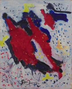Sam Francis, attributed: Abstract Composition: Sam Francis (American, 1923-1994) attributed: Abstract Composition. Oil on canvas, signed below, unframed. Sam Francis was a second-generation abstract expressionist who, with artists like Helen Frank