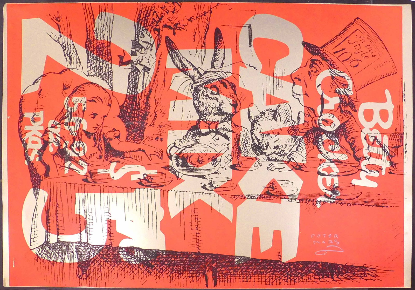 Peter Mars: Tea Party: Peter Mars (American, b 1959): Tea Party. Hand-signed Original hand-pulled serigraph/silkscreen on archival paper, signed. Embossed stamped. Inspired by wallpaper, candy wrappers, billboards and match
