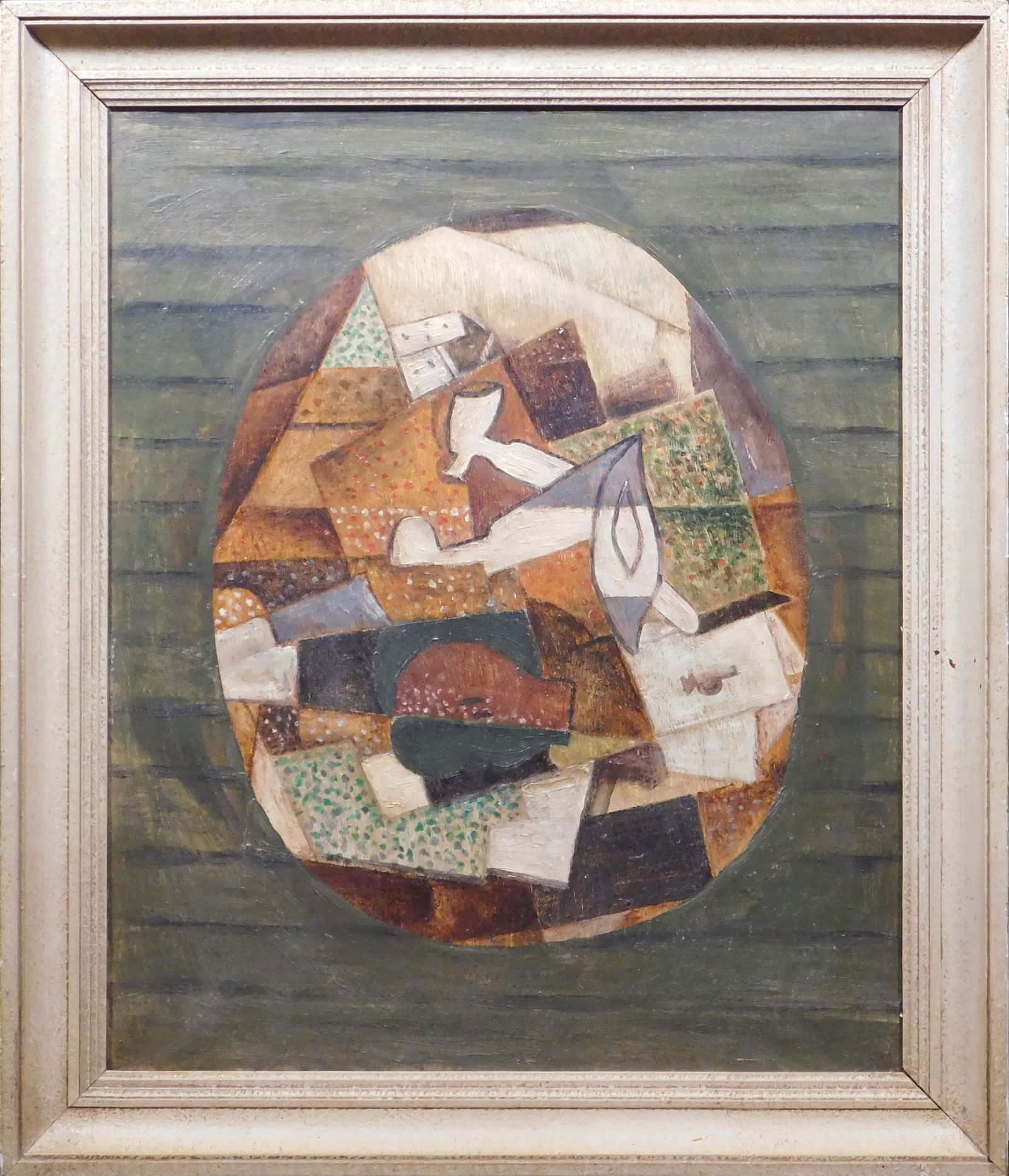 Georges Braque, Attributed/Manner of: Nature morte: Georges Braque (French, 1882-1963) Attributed/Manner of: Nature morte. Oil on canvas, signed verso, sticker with numbers verso, decorative gallery sticker verso, framed. Georges Braque was most well k