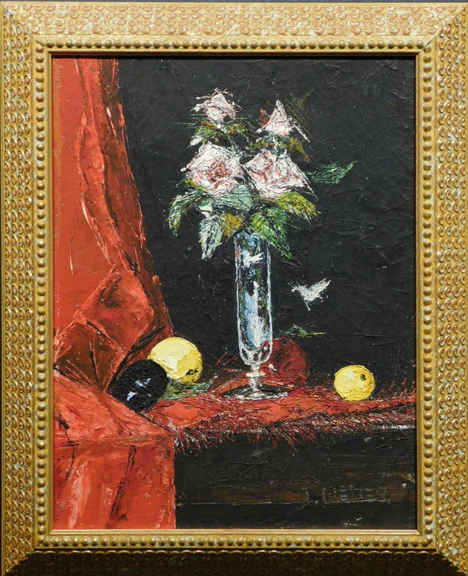 J. Wener: Floral Still Life: J. Wener: Floral Still Life. C.1950, oil on canvas, signed lower right, framed. 19x16 in Framed. 16x12 in Canvas. Private Collection, Massachusetts, Private Collection, New York