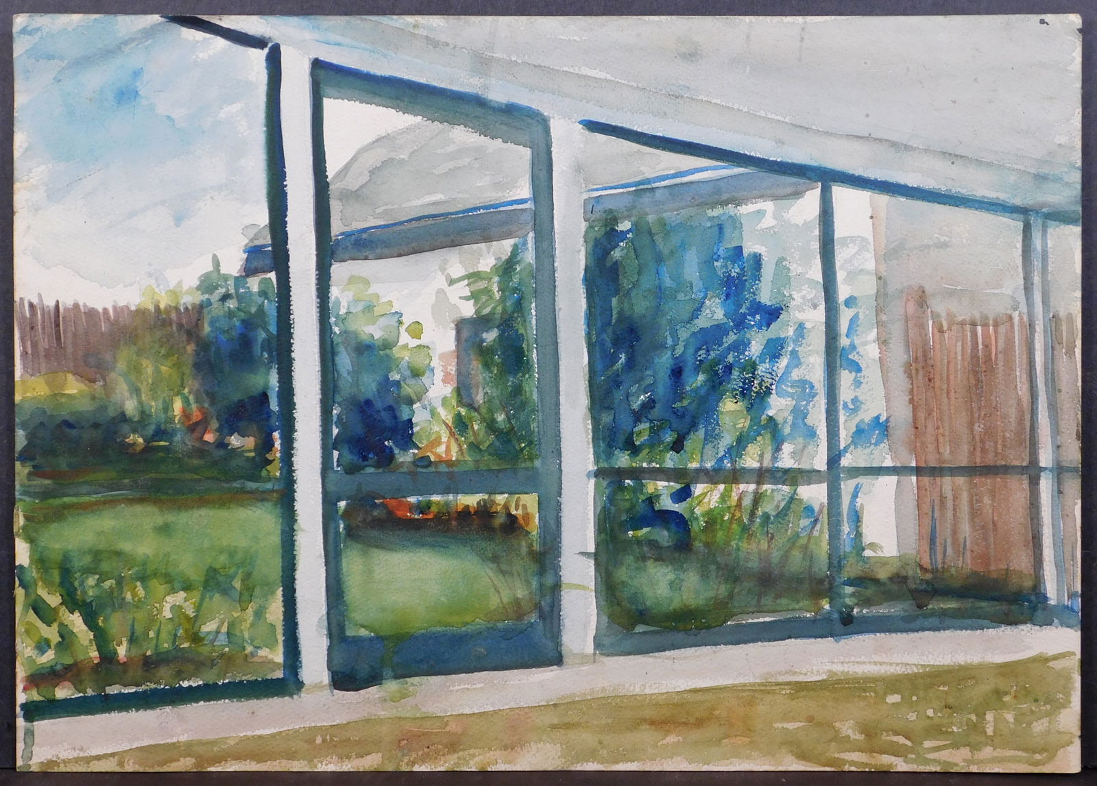 Angelina Wood: Window View: Window View. Watercolor on cold pressed paper, unsigned, unframed. 14 x 20 inches paper Private collection England, Estate of Silvio Aguayo Espejo Vina del Mar Chile.