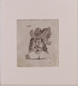 Style of Pablo Picasso:? Portrait de "Mousquetaire" vieillissant, au Visage couperose