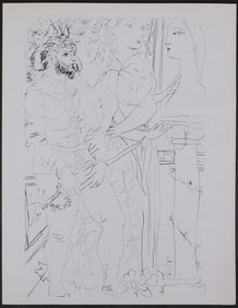 Style of Pablo Picasso: Costumed figures and sculpted Head and Four Nude Models and a Sculpted Head