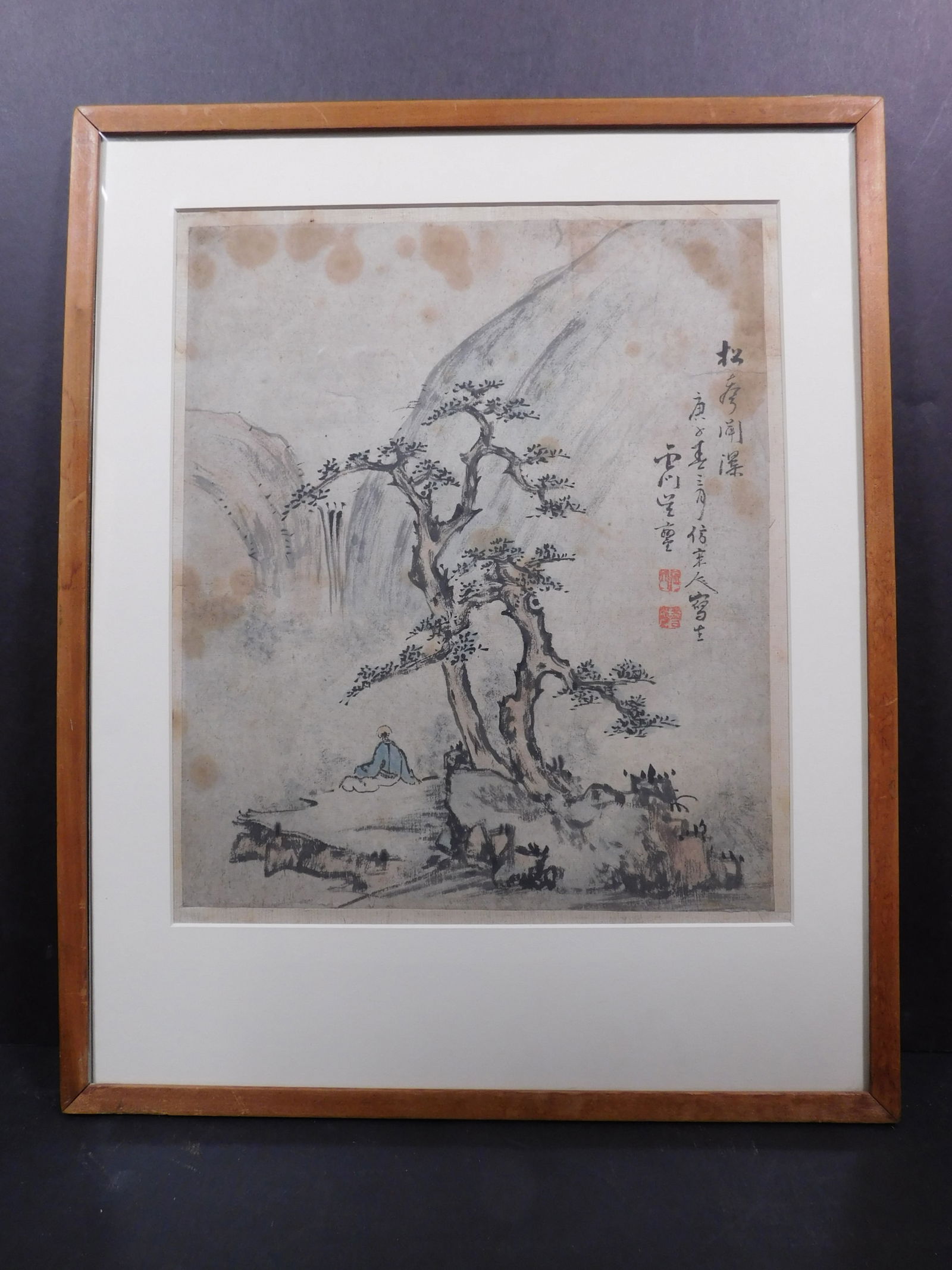 Yun Men: Man Sitting Under Tree c. 1555: Yun Men (Chinese): Man Sitting Under Tree, c. 1555 Ming Dynasty. Watercolor, framed. 10.5 x 12.5 inches sight, 15 x 18.25 inches framed.