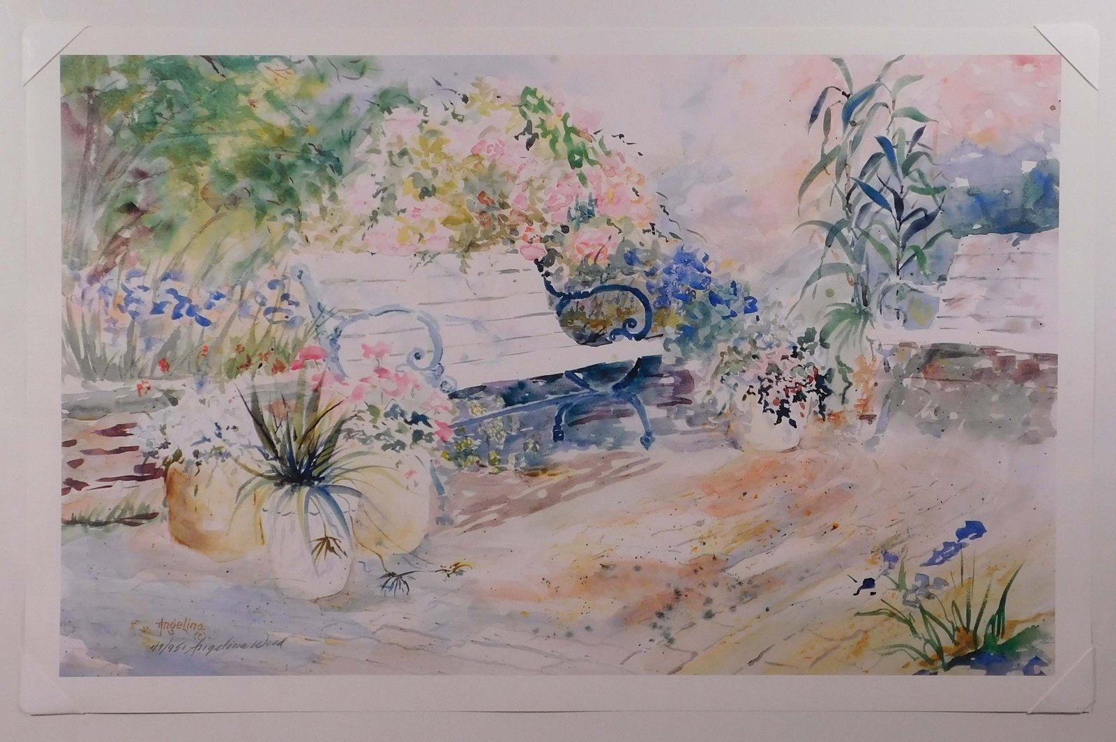 Angelina Wood: A Quiet Place: Angelina Wood (American, 1930-2003): A Quiet Place. Limited edition lithograph printed by AFA Press, signed in plate and in pencil lower left, numbered 49/950, unframed. Angelina was a well known