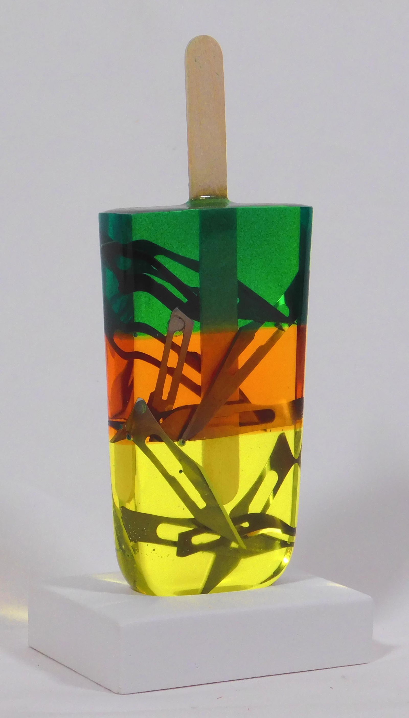 Miss Bugs: Do No Harm, Ice Lolly (Surgical Blades): Miss Bugs: Do No Harm, 2019. Mixed media, hand made resin Lolly. This item is accompanied by a certificate of authenticity, signed by the artist, a plaster display stand, and custom box as originally