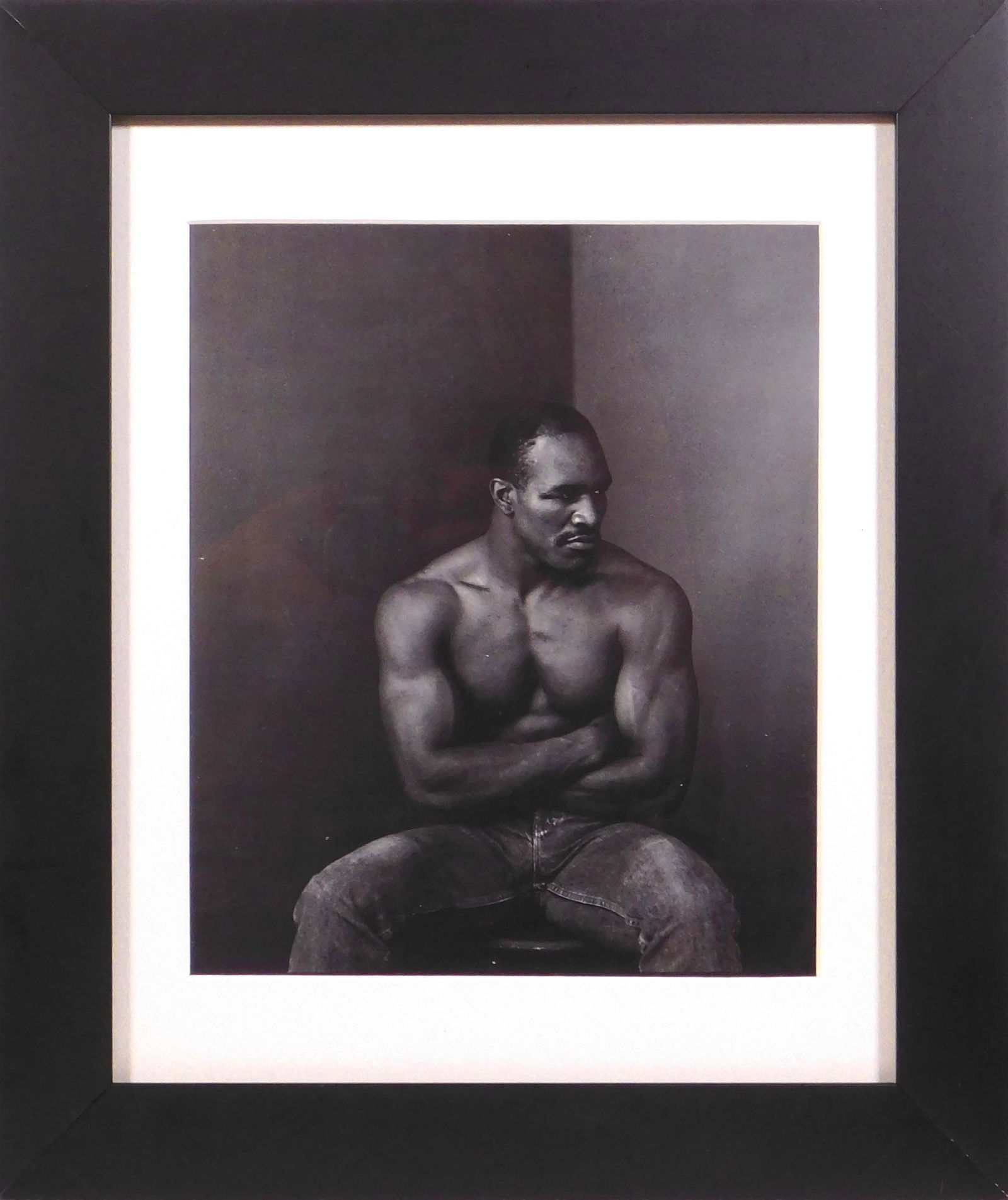 Annie Leibovitz: Evander Holyfield: Annie Leibovitz (American, b.1949): Evander Holyfield, 1995. Sheet fed gravure reproduction, framed and matted. Annie Leibovitz is an American portrait photographer. She is best known for her